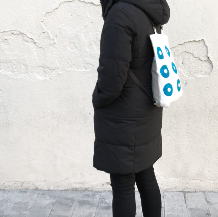Blue circles hand-printed cotton backpack 9