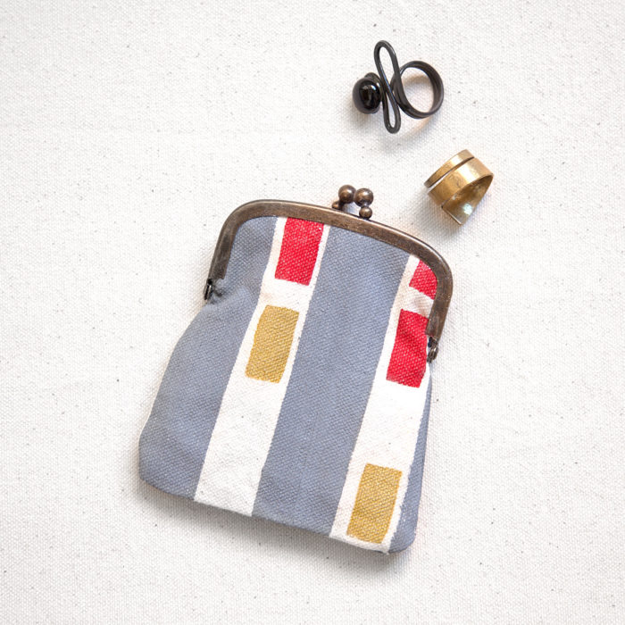 Gray, red and gold stripes hand-printed cotton clasp purse 6