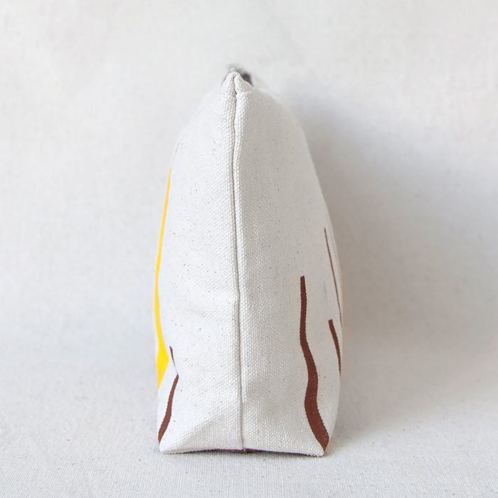 Brown and yellow rush hand-printed cotton zipper pouch
