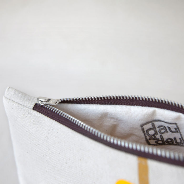 Brown and yellow rush hand-printed cotton zipper pouch