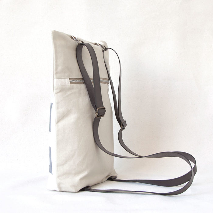 Gray rectangles hand-printed cotton backpack 3