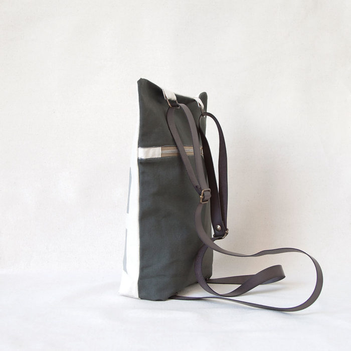 Gray rectangles hand-printed cotton backpack 3