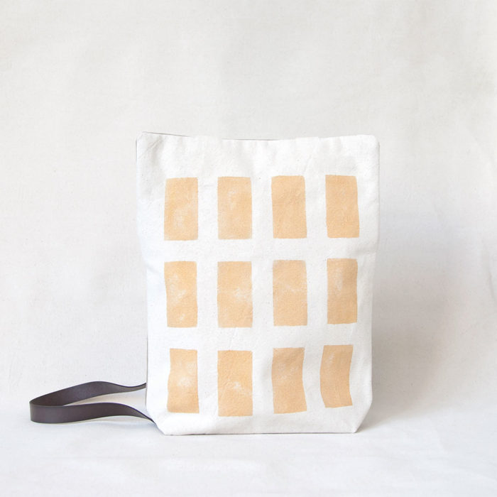 Gold rectangles hand-printed cotton backpack 1