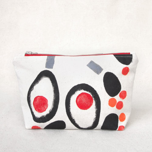 Black and red dots hand-printed cotton zipper pouch