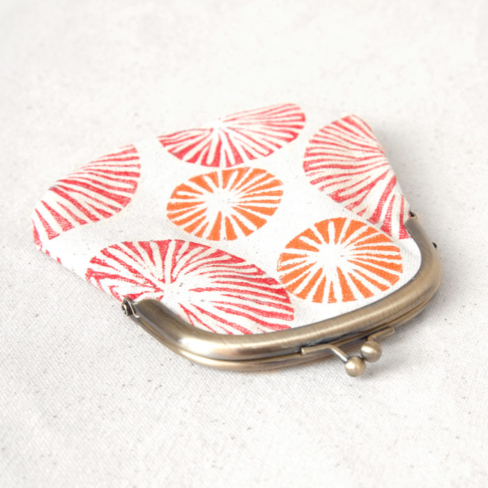 Red and orange flowers hand-printed cotton clasp purse 3