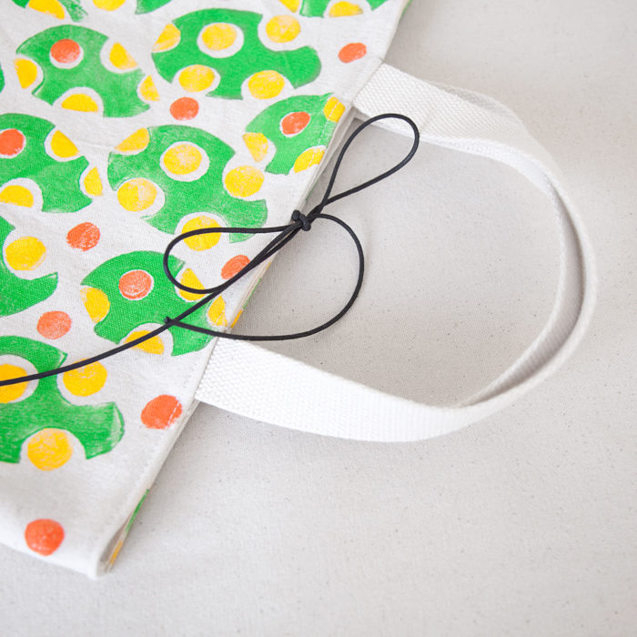 Yellow, green and orange leaves hand-printed cotton handbag 4