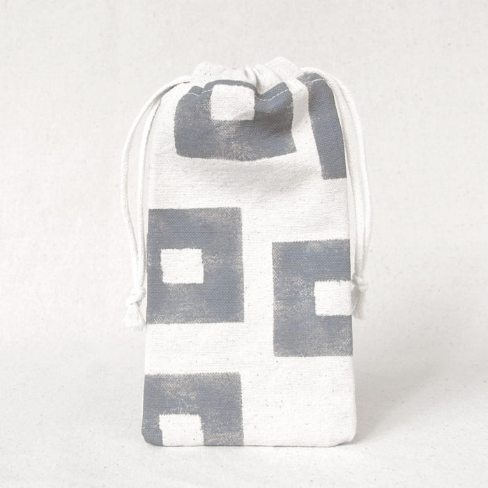 Gray squares hand-printed cotton soft glasses case 2