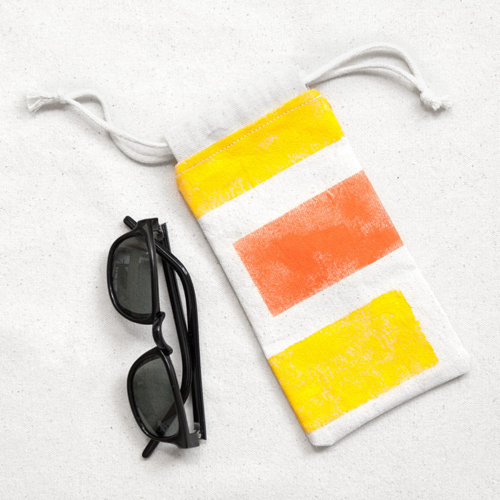 Yellow and orange stripes hand-printed cotton soft glasses case 1