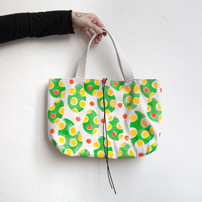 Yellow, green and orange leaves hand-printed cotton handbag 5